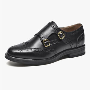 NEW Black Genuine Cow Leather BeauToday Brogue Style Monk Shoes 6.5 $95